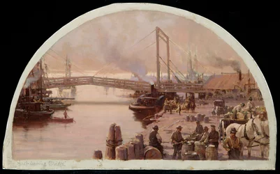 The First Bridge Across the Chicago River, 1834, 1900